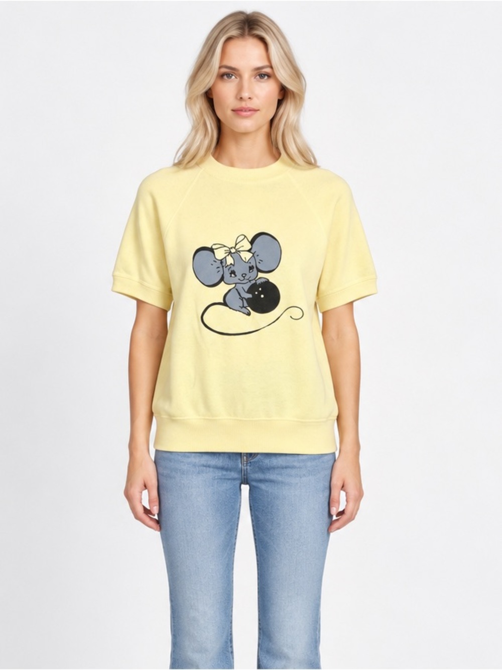 Vintage Bassett-Walker Mouse Graphic Short‎ Sleeve Sweatshirt Yellow Women’s M